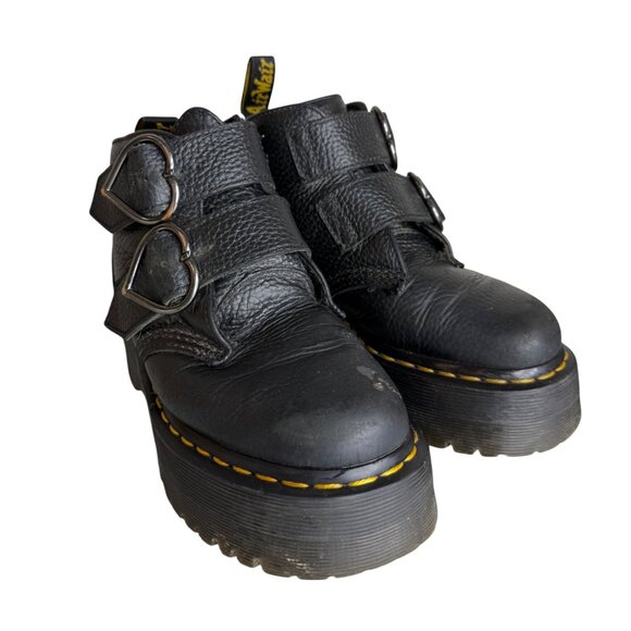 Dr. Martens Devon Heart Leather Boots US 5 Black Pebbled Finish Chunky Platform - Picture 2 of 8